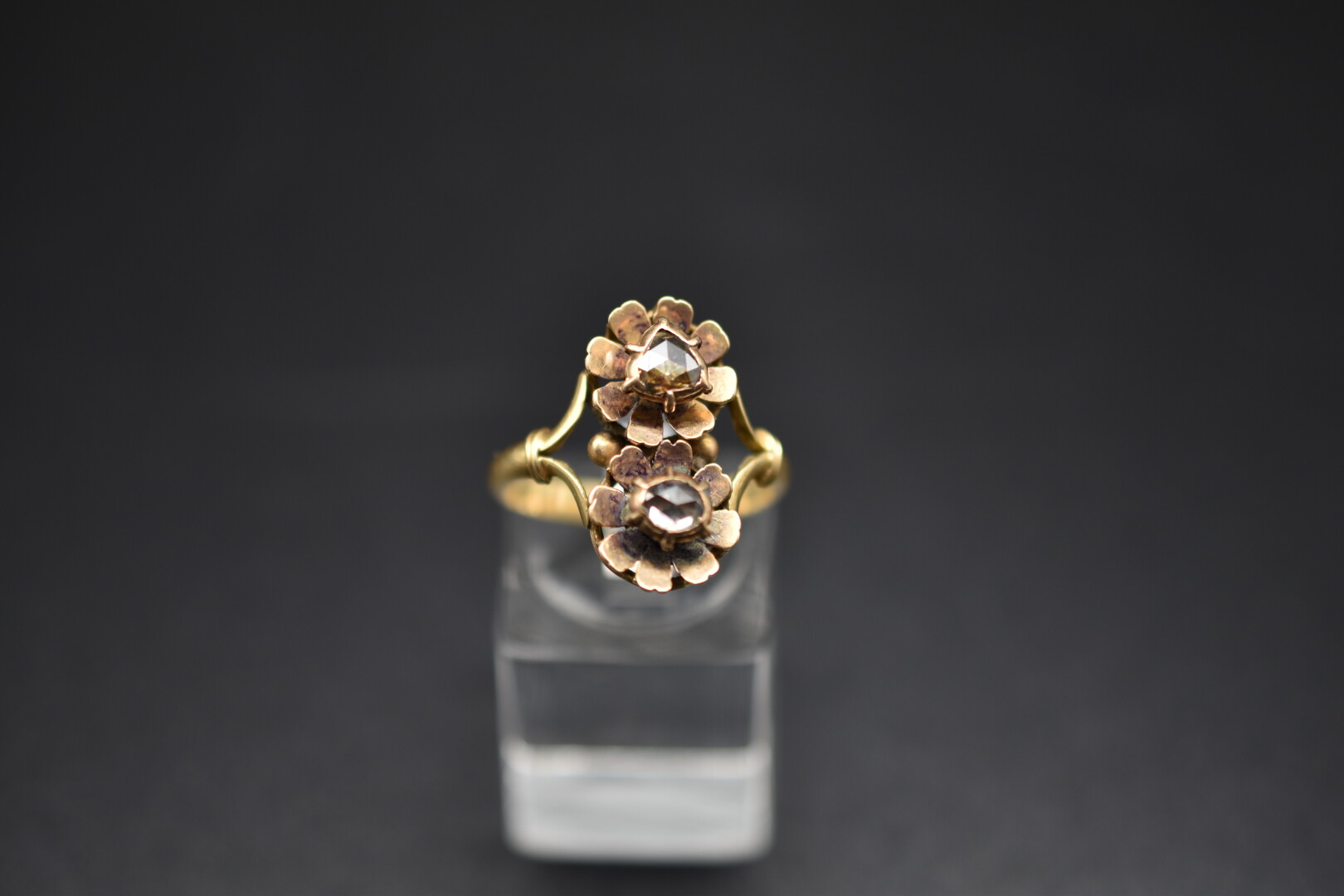 Bague Ancienne Du 18ème Siècle - Or Rose 18k, Diamants, Turquoises - Taille 52 (circa 1800)