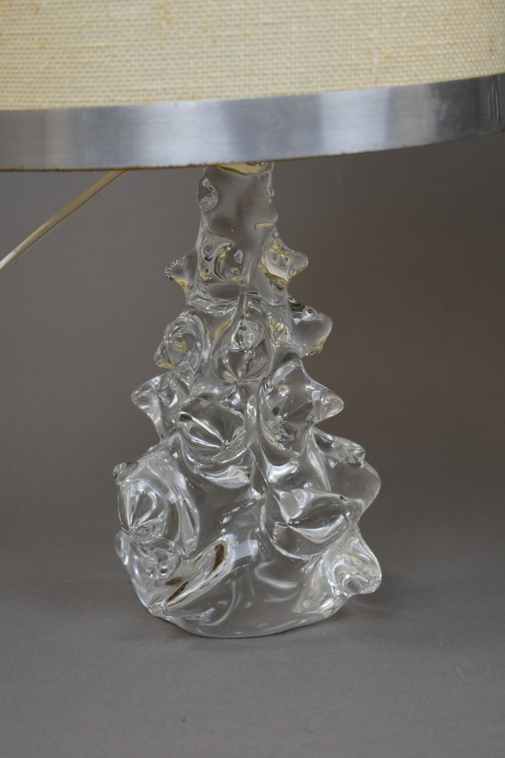 Pied De Lampe En Cristal Signé Lorraine - Forme Mouvementée - XXe Siècle - Très Bon état