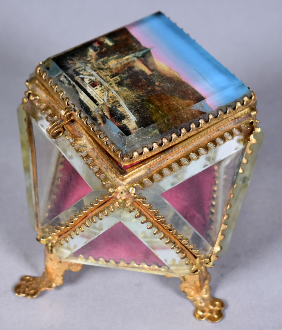 Ancien Coffret à Bijoux En Métal Avec Verre Biseauté - Objet Vintage - Bon état Général - Occasion
