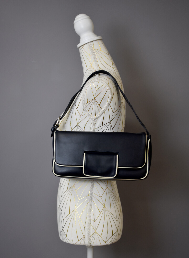 Sac à main GEORGES RECH en vrai cuir - Cartable Noir et Blue avec logo GR