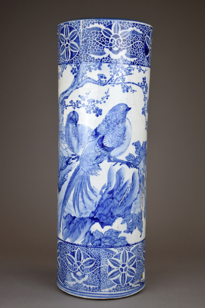 Porte-Parapluie Porcelaine Blanc Bleu Fleurs – Élégant 19,5 X 45 Cm, Style Classique